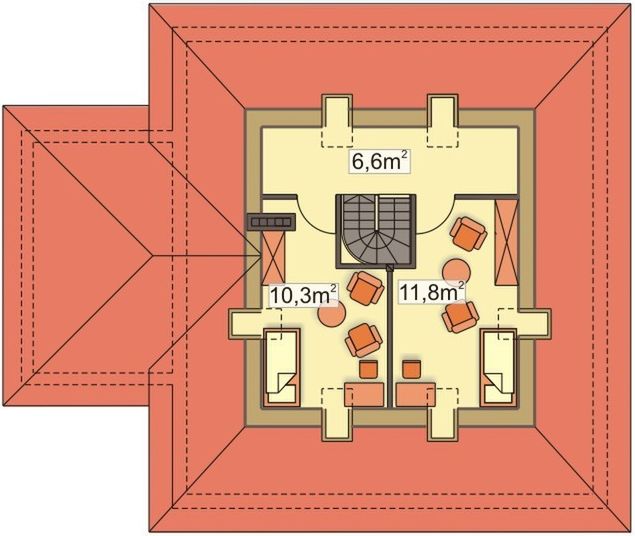 Poddasze projektu Asia wersja B bez kalenicy, z garażem