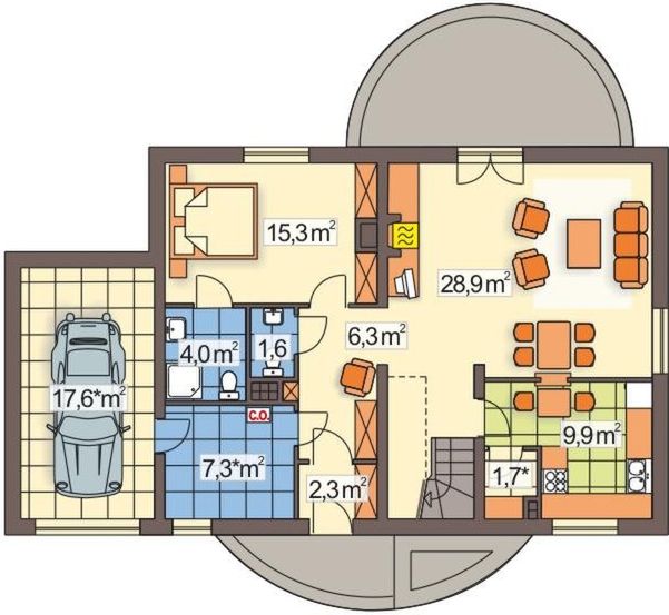 Parter projektu Słoneczko A garaż