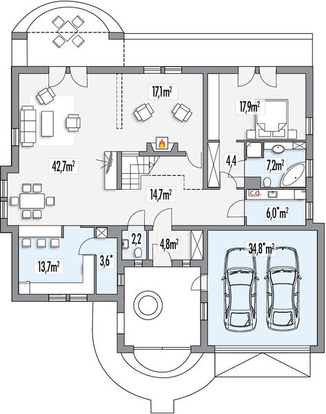 Parter projektu Jesion A 2 garaże