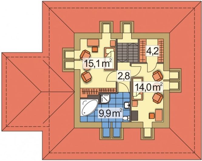 Poddasze projektu Julia wersja B z pojedynczym garażem