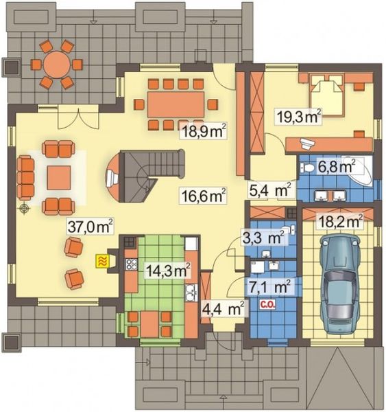 Parter projektu Modrzew wersja A z pojedynczym garażem