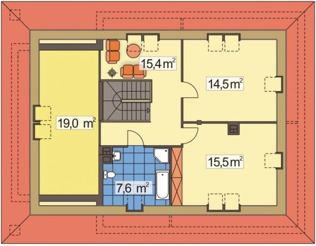 Poddasze projektu Modrzew wersja A z pojedynczym garażem