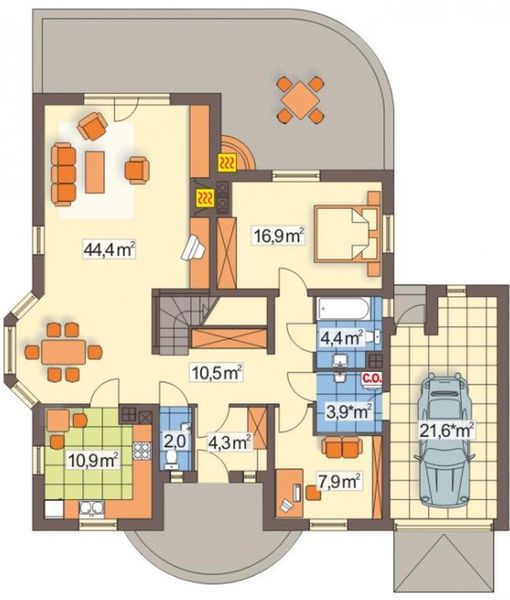 Parter projektu W Sam Raz wersja B z pojedynczym garażem