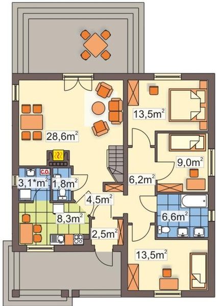 Parter projektu Asia wersja A bez kalenicy, bez garażu