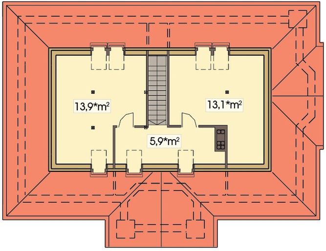 Poddasze projektu Frodo wersja A dach 4-spadowy bez garażu