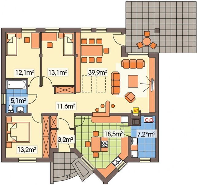 Parter projektu Irys 10-18 wersja A bez garażu