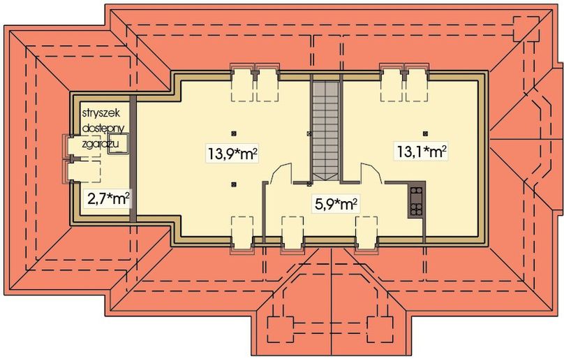 Poddasze projektu Frodo wersja B dach 4-spadowy z pojedynczym garażem