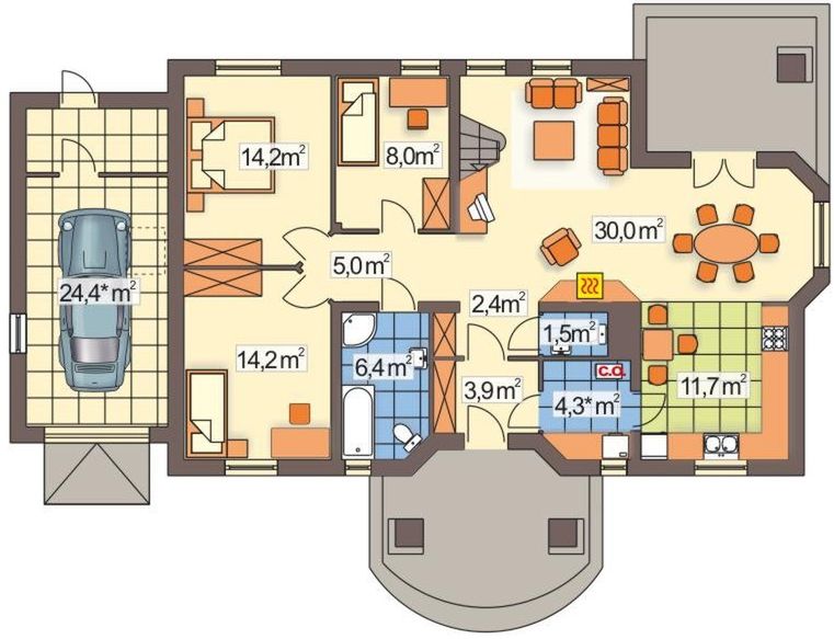 Parter projektu Frodo wersja D dach 2-spadowy z pojedynczym garażem