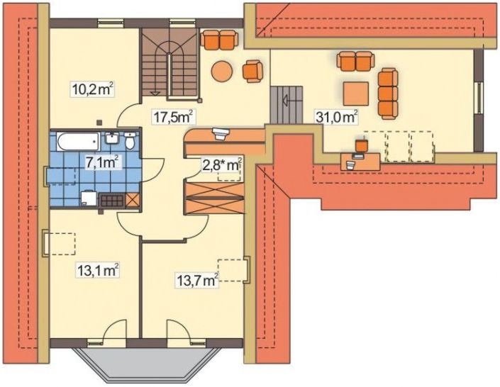 Poddasze projektu Konwalia wersja C z podwójnym garażem układ L