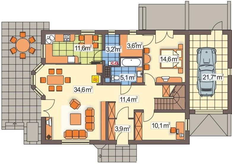 Parter projektu Konwalia wersja B z pojedynczym garażem