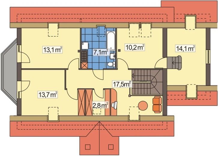 Poddasze projektu Konwalia wersja B z pojedynczym garażem