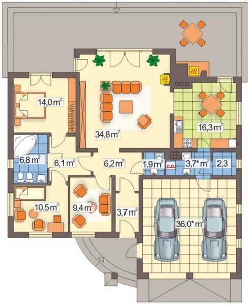 Parter projektu Ola 3A 2 garaże