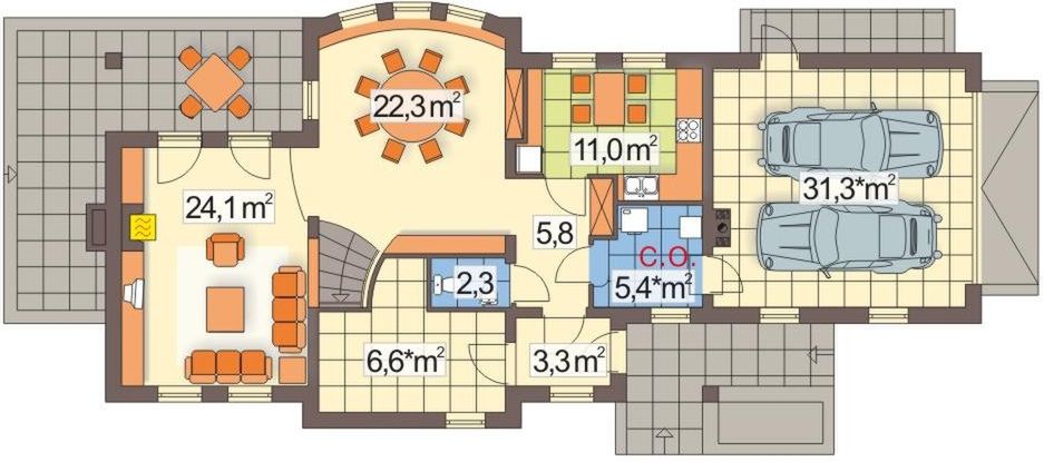Parter projektu Słonecznik wersja A z podw. gar. na wąską działkę