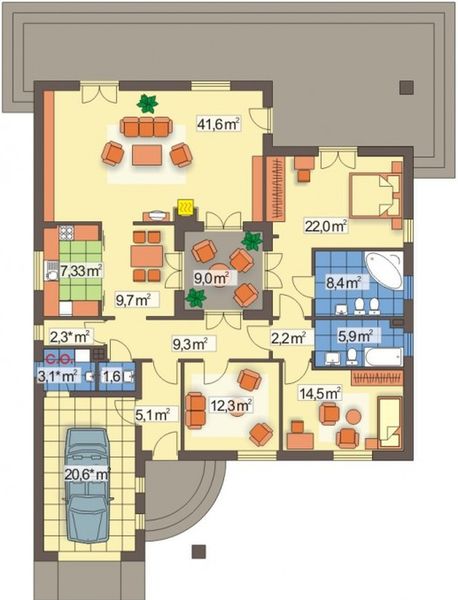 Parter projektu Supernova wersja A z pojedynczym garażem