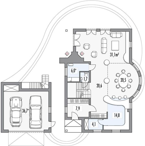 Parter projektu Zacisze A 2 garaże