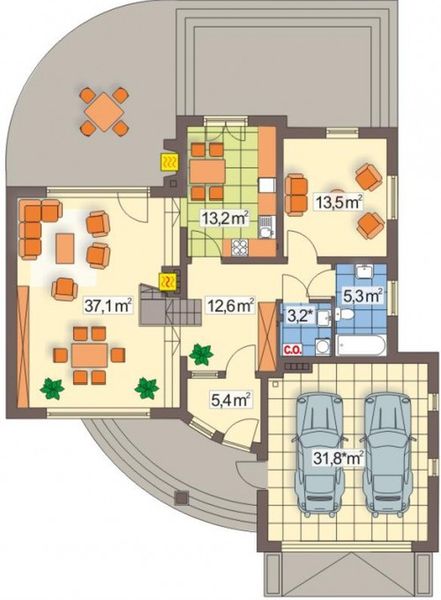 Parter projektu WIERA wersja B z podwójnym garażem