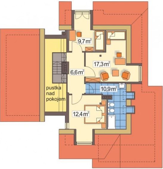 Poddasze projektu WIERA wersja B z podwójnym garażem