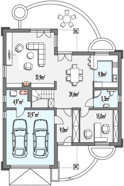 Parter projektu Amelka A 2-garaże