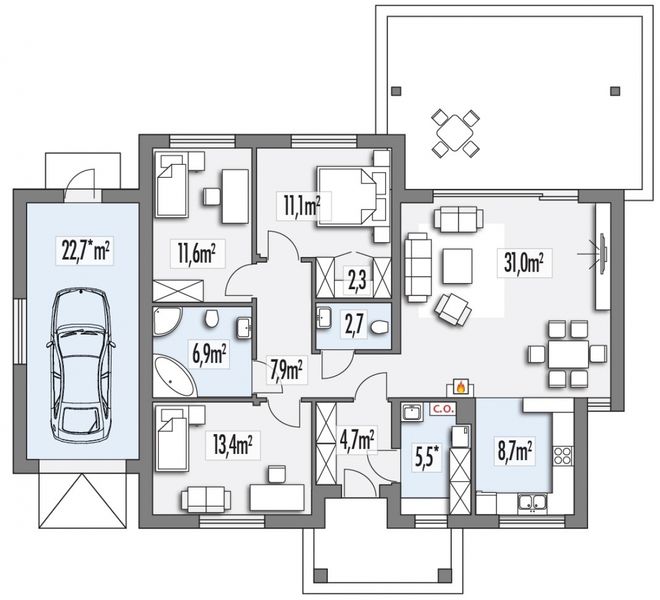 Parter projektu Antek B garaż