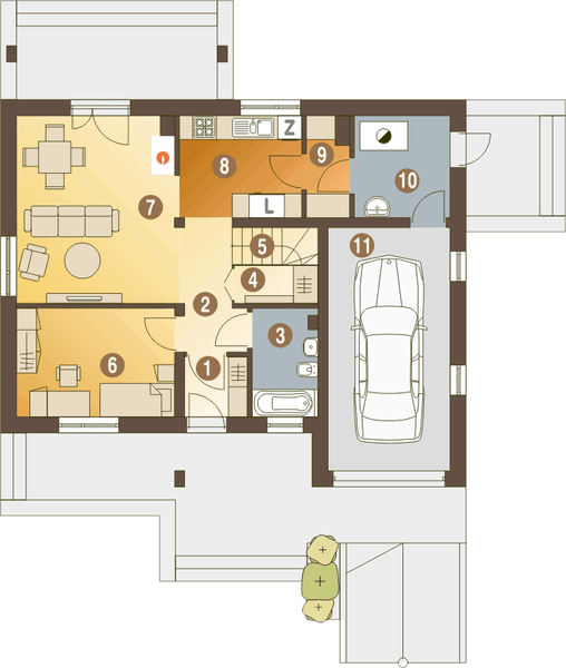 Parter projektu Alka II z garażem 1-st. [A]