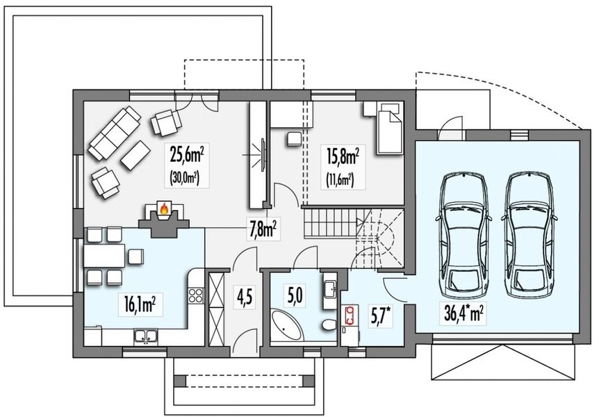 Parter projektu Adaś C 2-garaże
