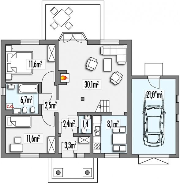 Parter projektu Angela wersja A z pojedynczym garażem z lewej