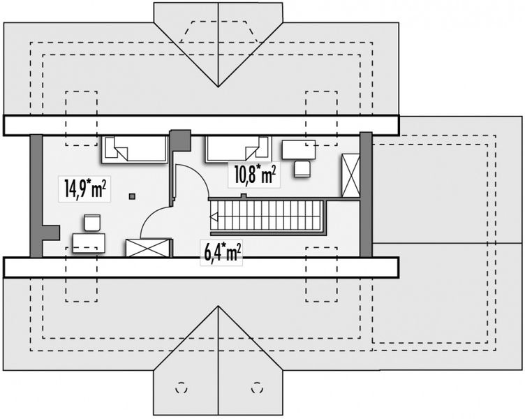 Poddasze projektu Angela wersja A z pojedynczym garażem z lewej