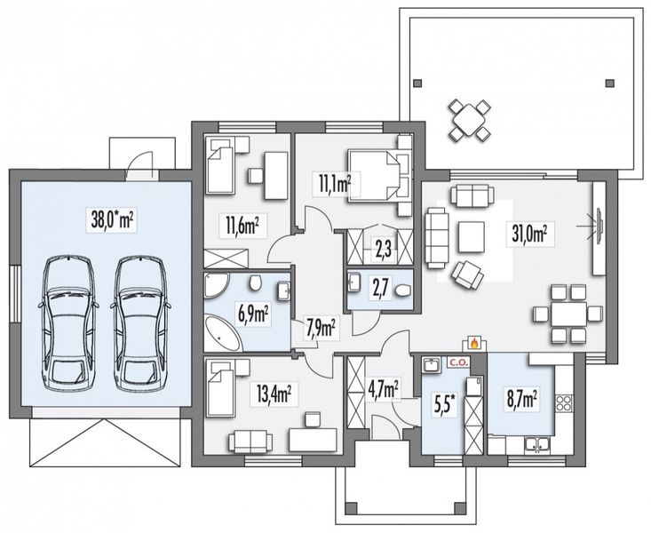 Parter projektu Antek C 2-garaże