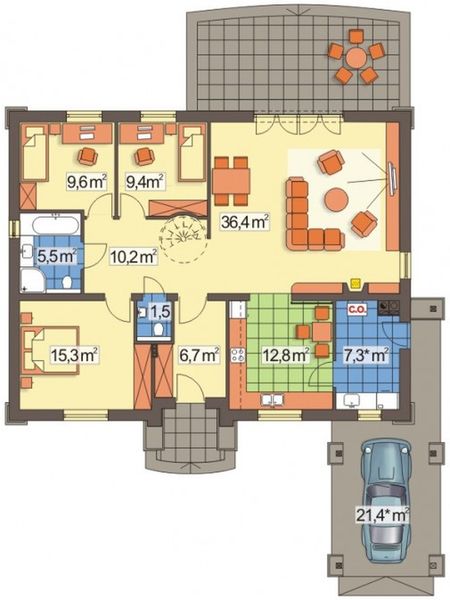 Parter projektu Azalia wersja B z wiatą