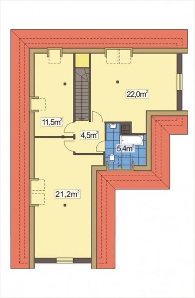 Projekt domu Borowik wersja B niepodpiwniczona - rzut poddasza, dom liczy 4 pokoje, 2 łazienki i wc