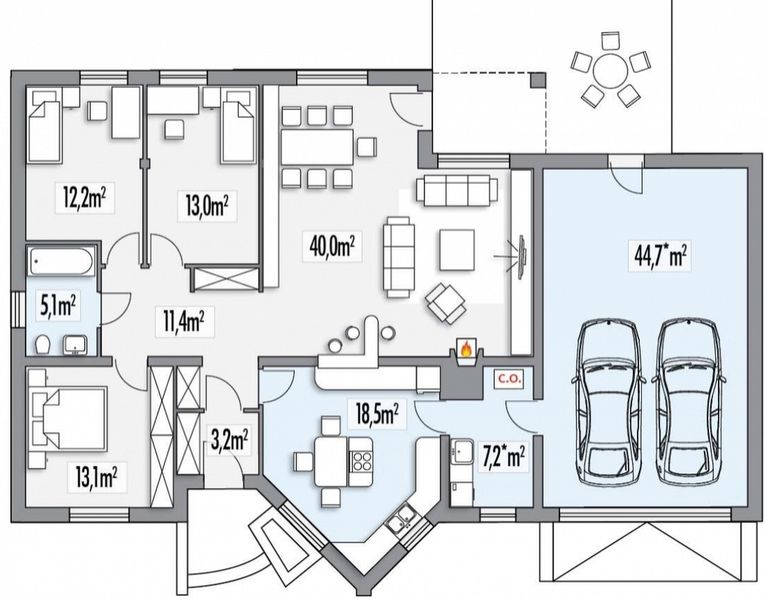 Parter projektu Irys C podwójny garaż