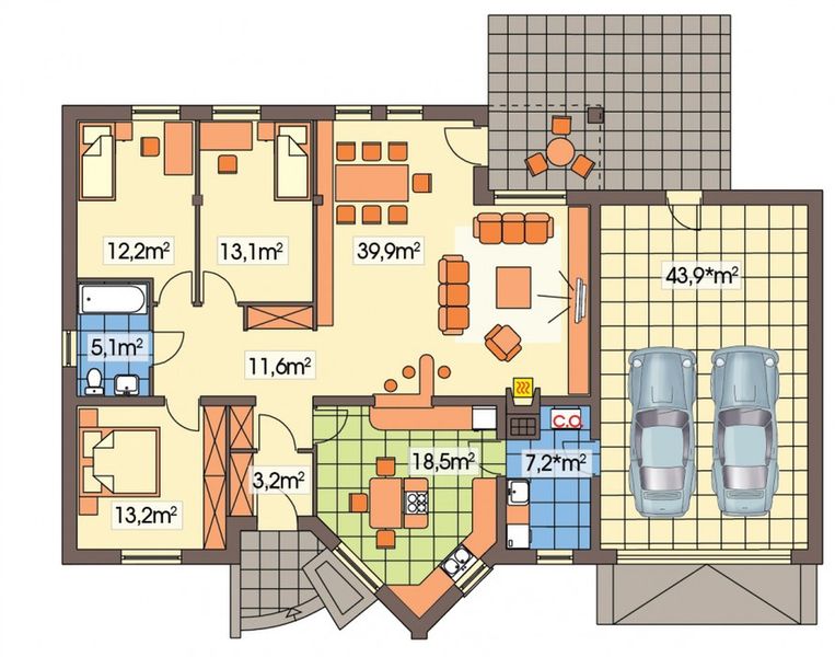 Parter projektu Irys C podwójny garaż poszerzony