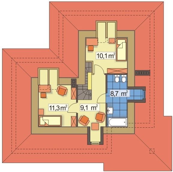 Poddasze projektu Janusz wersja A bez garażu