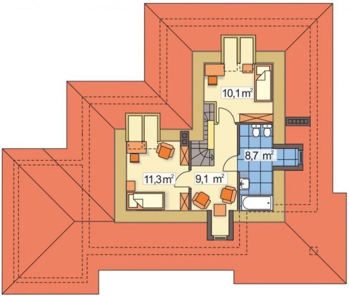 Poddasze projektu Janusz wersja B z pojedynczym garażem na działkę od południa