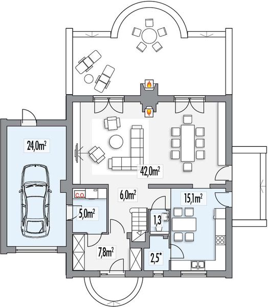 Parter projektu Jeżynka B garaż