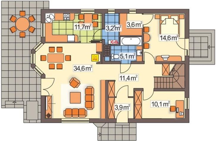 Parter projektu Konwalia wersja A bez garażu