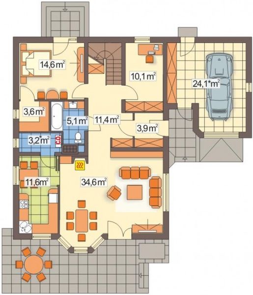 Parter projektu Konwalia wersja C z pojedynczym garażem układ L