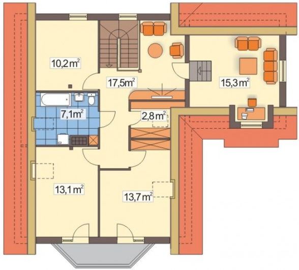 Poddasze projektu Konwalia wersja C z pojedynczym garażem układ L