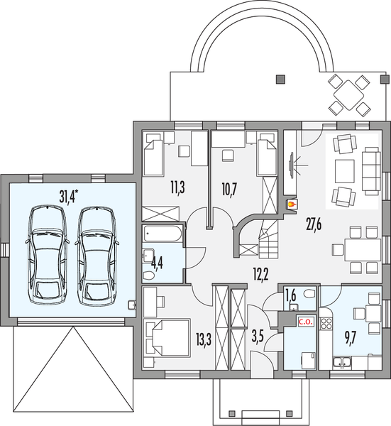 Parter projektu Magnolia D 2-garaże