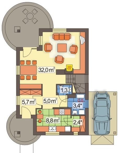 Parter projektu Malinka wersja B z wiatą