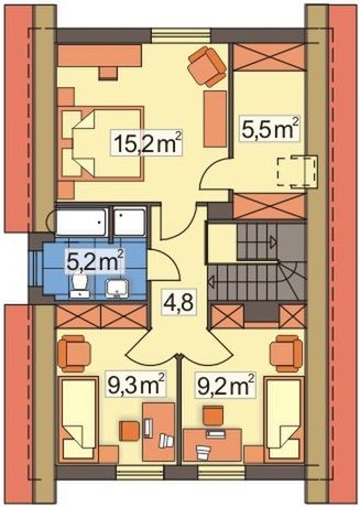 Poddasze projektu Malinka wersja B z wiatą
