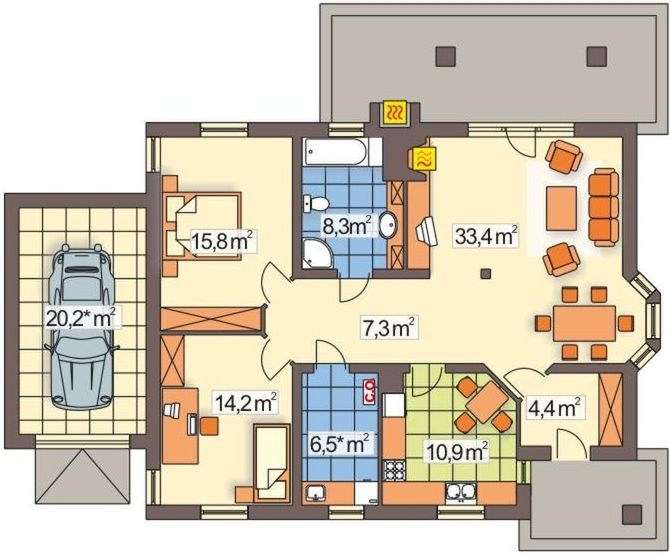 Parter projektu Stokrotka wersja A mniejsza z pojedynczym garażem