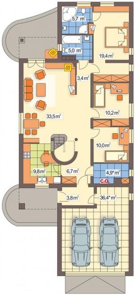 Parter projektu Niezapominajka wersja B z podwójnym garażem