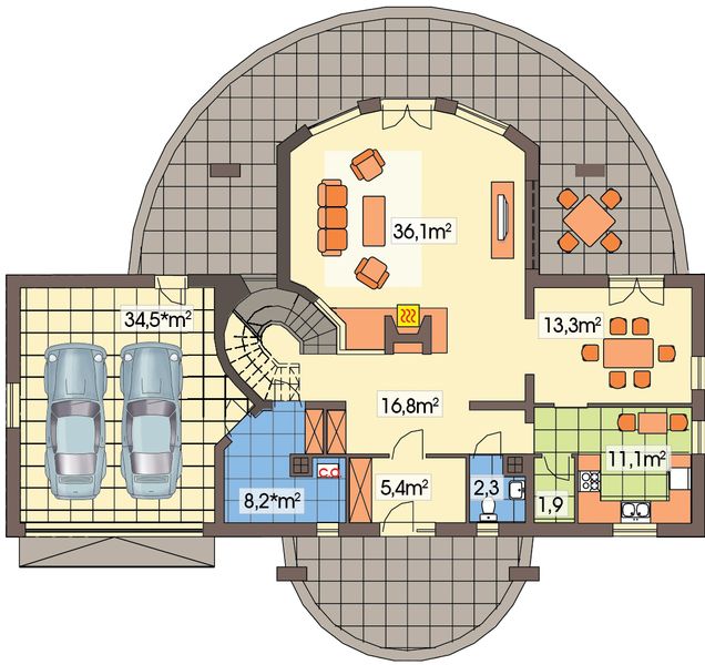 Parter projektu Rozmaryn wersja B z podwójnym garażem
