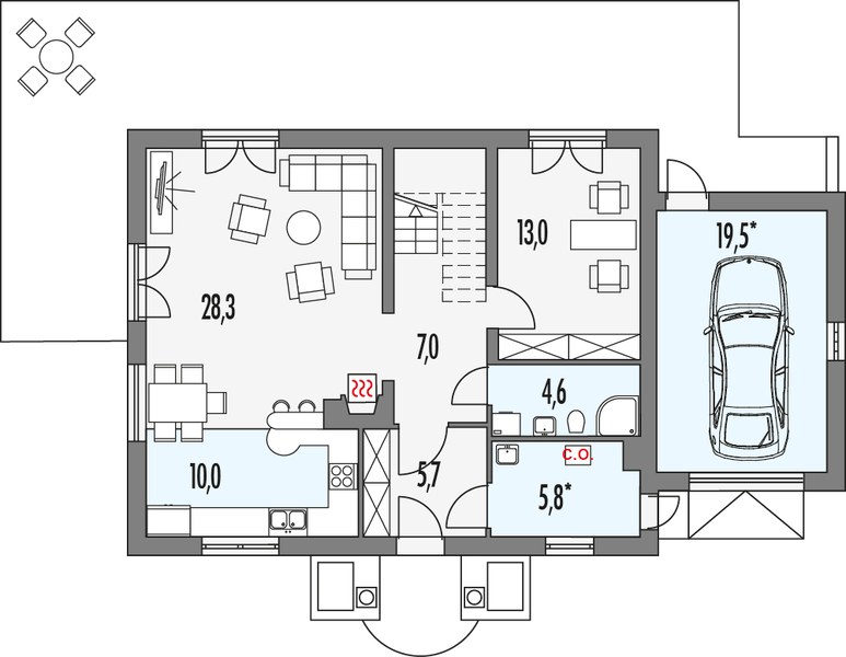 Parter projektu Sosenka 1B garaż