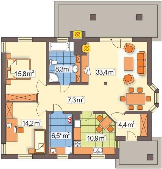 Parter projektu Stokrotka wersja A mniejsza bez garażu