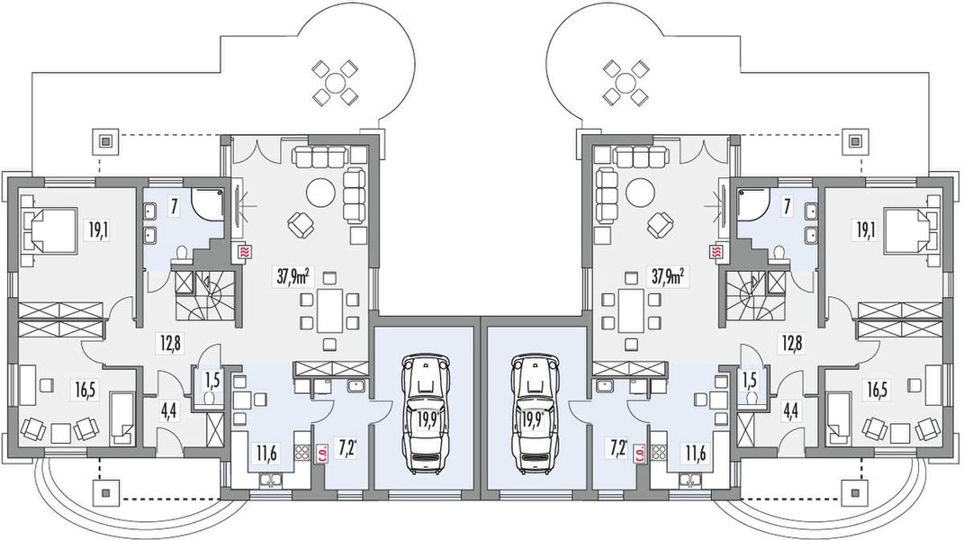 Parter projektu Akacja 2B bliźniak z garażem