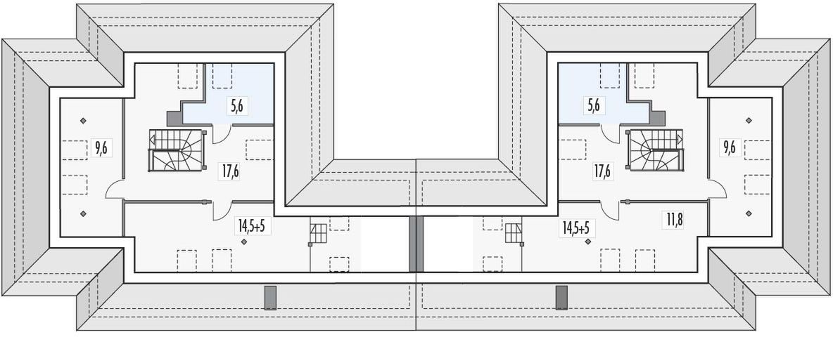 Poddasze projektu Akacja 2B bliźniak z garażem