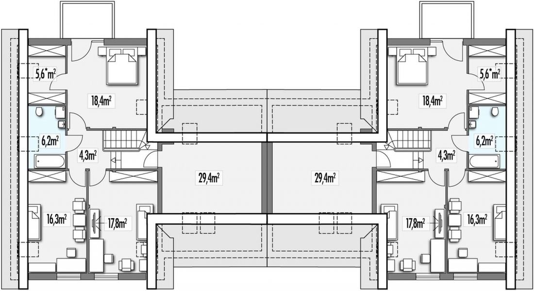 Poddasze projektu Cyprys B bliźniak - 2 garaże