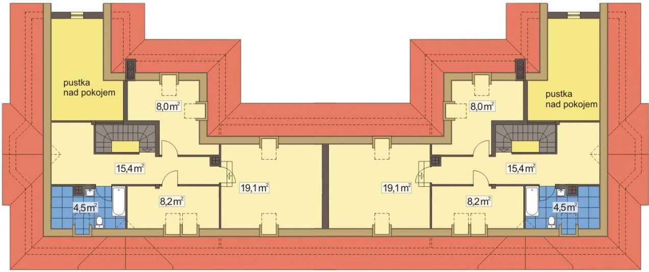 Poddasze projektu W Sam Raz bliźniak wersja D z podwójnym garażem